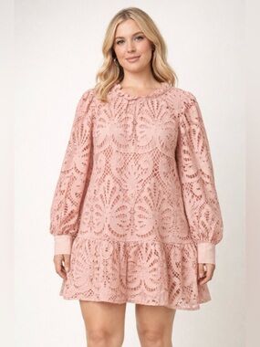 Karlie Delicate Lace Eyelet Long Sleeve Dress Wedding Party Summer Size Large